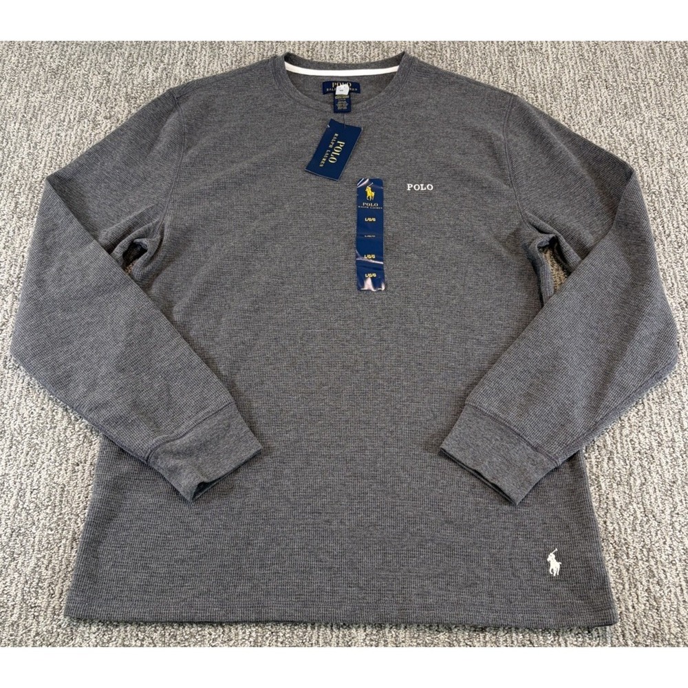Polo Ralph Lauren‎ Sleepwear Top Gray Cotton Lounge Wear Waffle Mens L Thermal